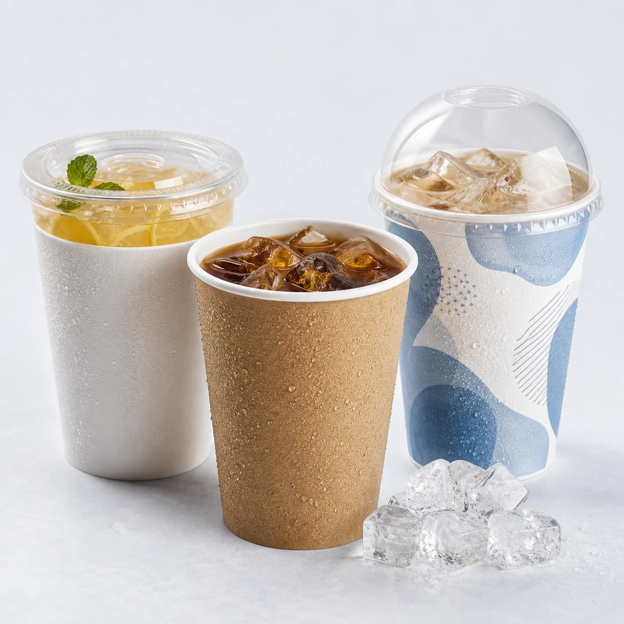 Iced paper cold cups with flat and dome lids