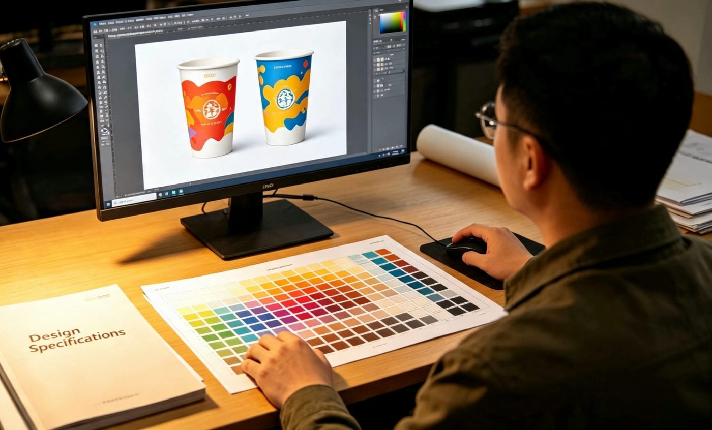 Artwork preparation and color approval for custom printed paper cups